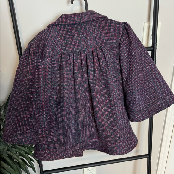 Nuvula Womens M Reversible Tweed Plaid Wool Blend Cropped Jacket - Picture 3 of 6